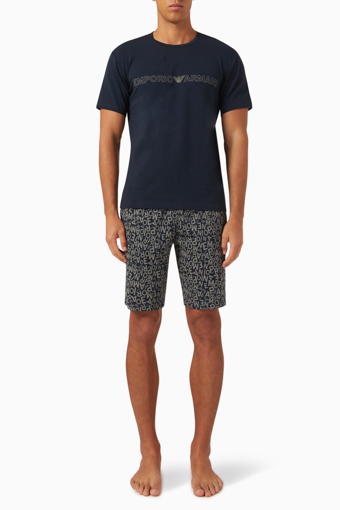 

Logo Pyjama Set in Cotton Jersey, Blue
