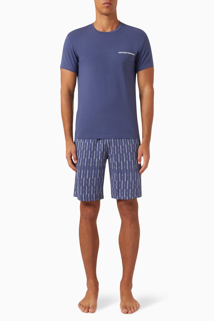 

Logo Pyjama Set in Cotton Jersey, Blue