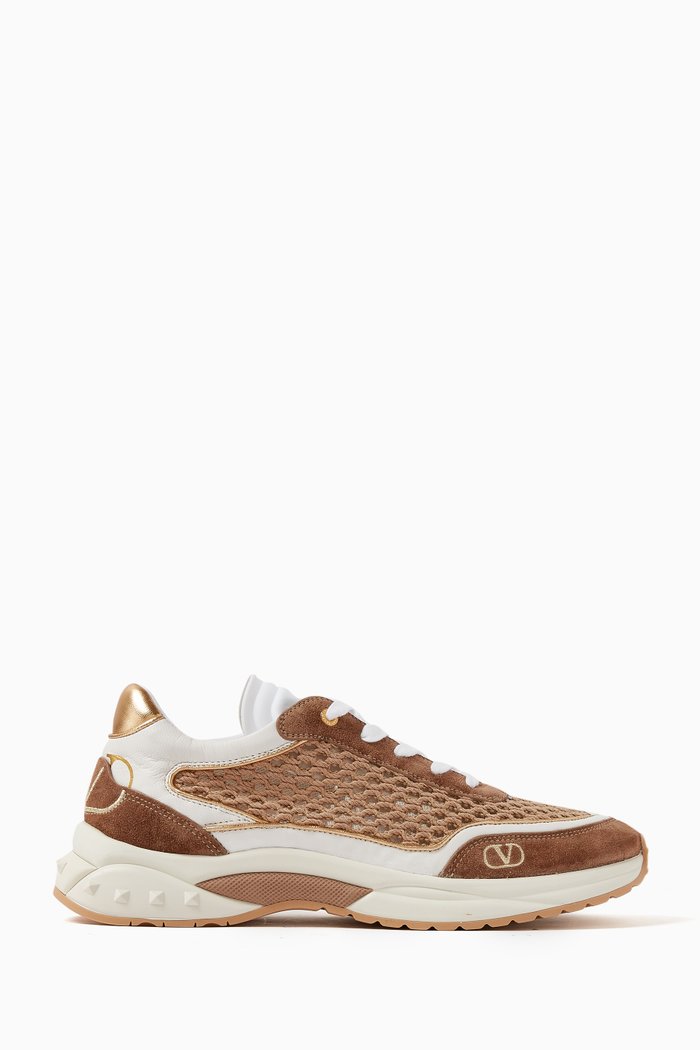 

Valentino Garavani Ready Go Sneakers in Mixed Materials, Brown