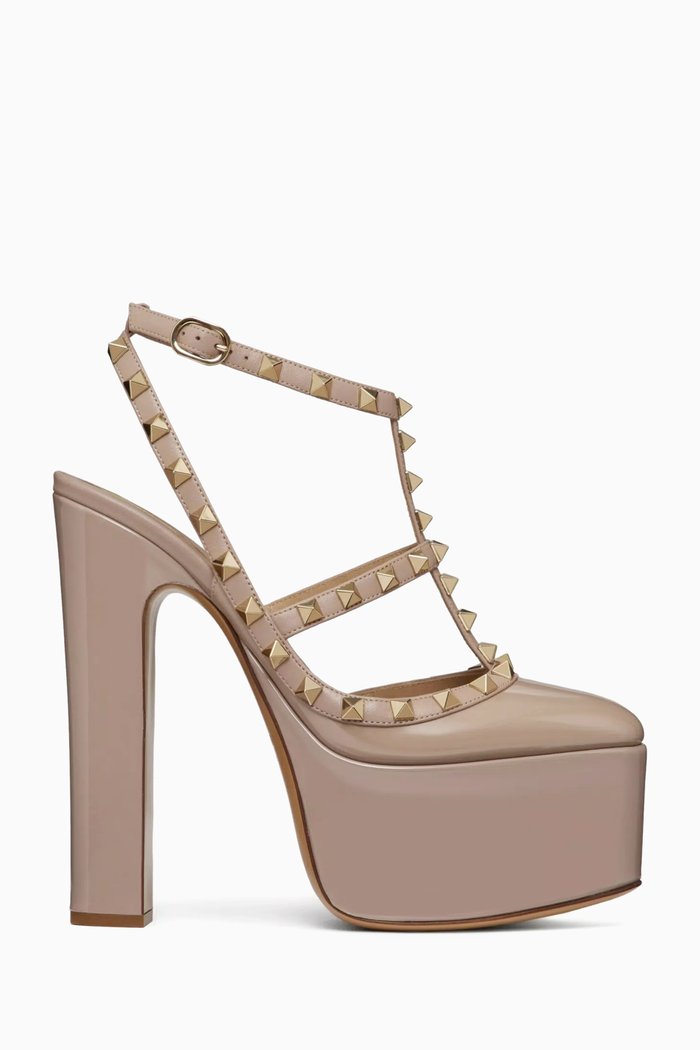

Valentino Garavani Rockstud 155 Platform Pumps in Patent Leather, Neutral