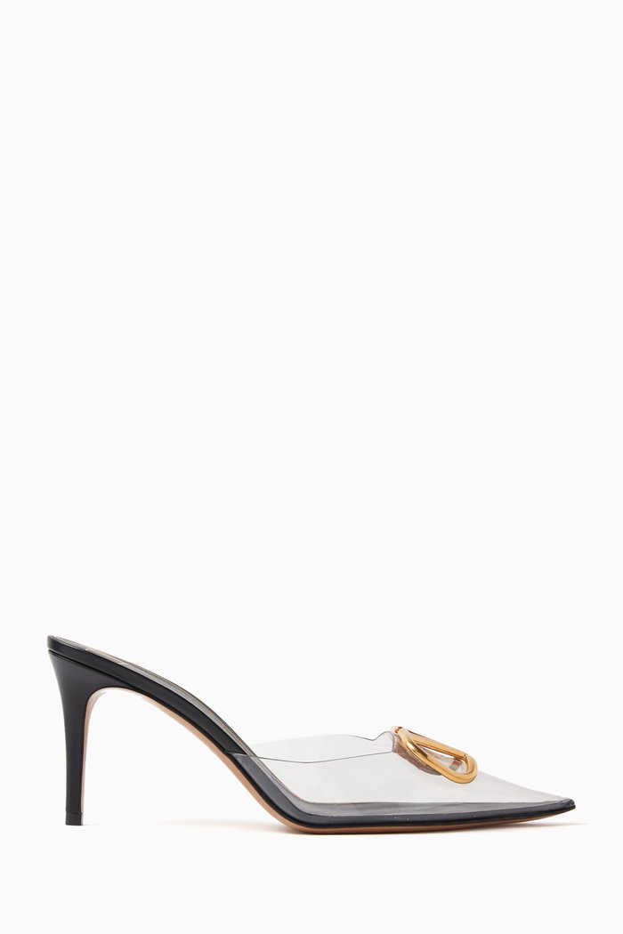 

Valentino Garavani VLOGO 80 Mules in Plexi & Leather, Black
