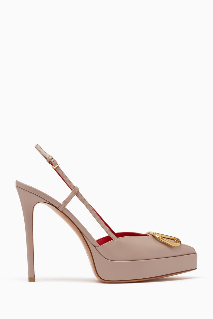 Valentino Garavani VLogo 120 Slingback Platform Pumps in Leather, Neutral