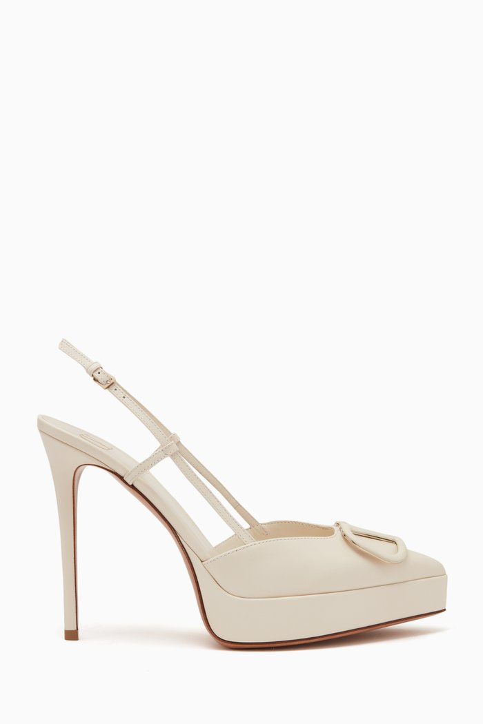 

Valentino Garavani VLOGO Slingback 120 Platform Pumps in Smooth Leather, White