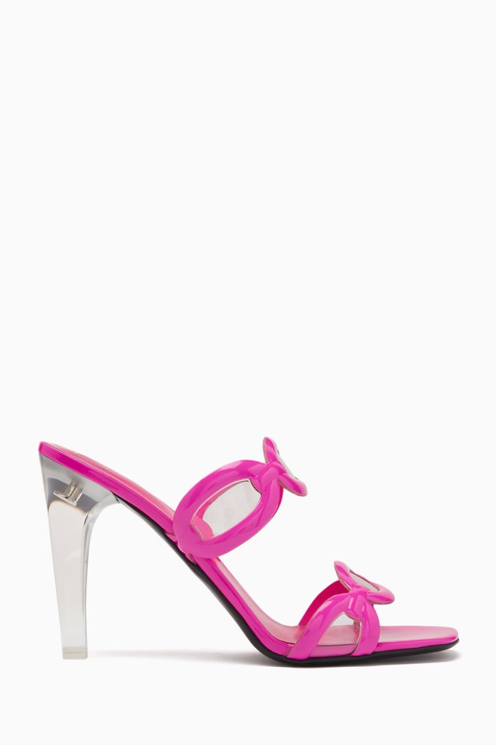 

Valentino Garavani Chain Clear-heel 100 Mules in Leather & PVC, Pink