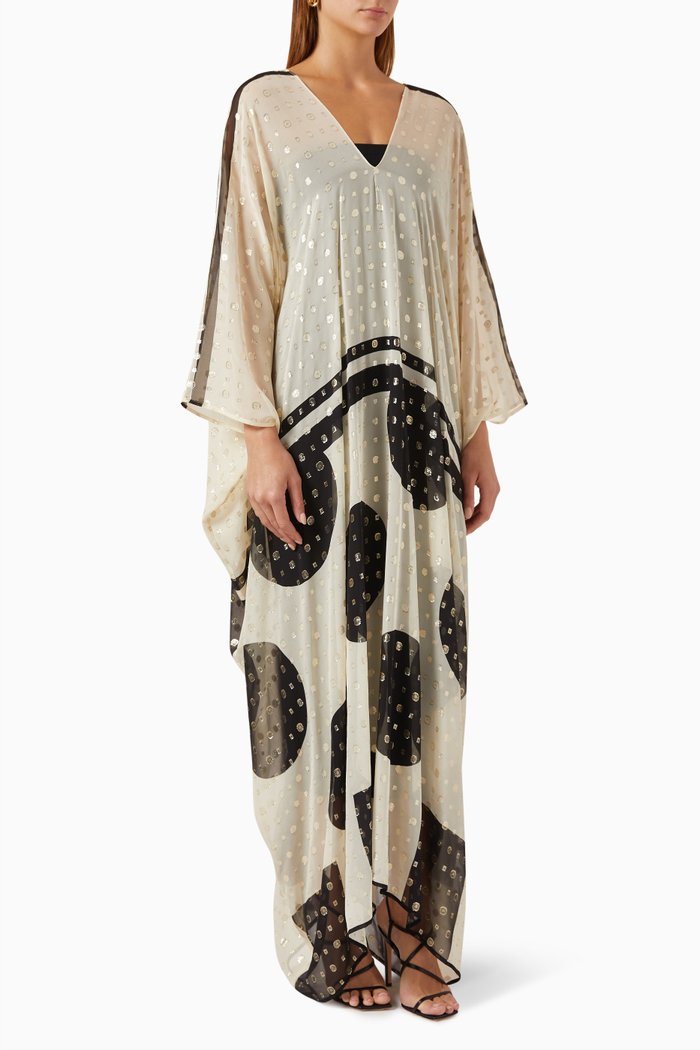 

Honeysuckle Luxe Kaftan Gown in Silk-lamé, Neutral