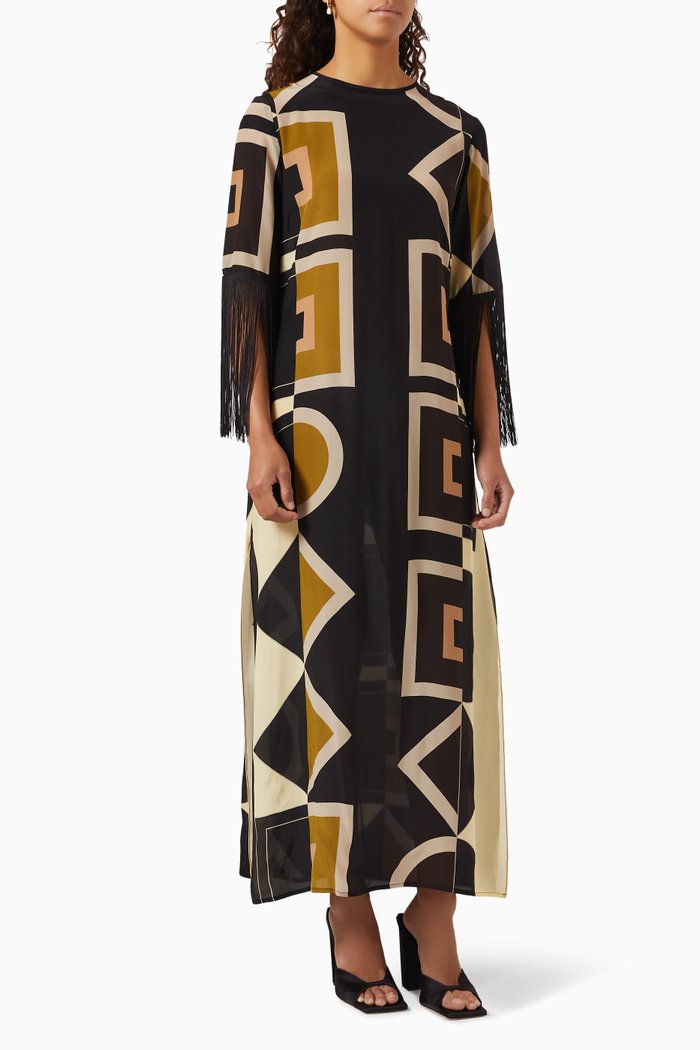 

The Pampas Fringed Dress in Silk-crepe, Brown