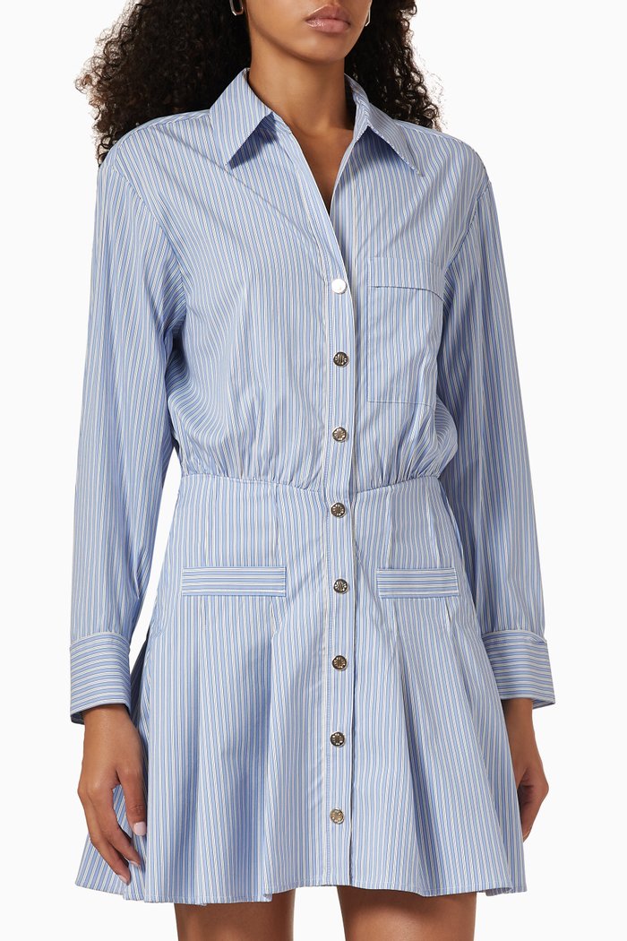 Raudrey Striped Mini Shirt Dress in Organic Cotton-blend, Blue