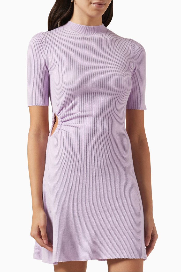 Reine Mini Dress in Ribbed Knit, Purple