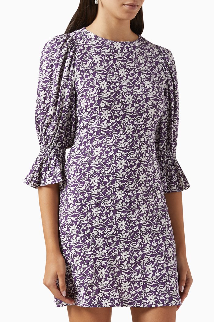 

Roniriqua Floral-print Mini Dress in Linen-blend, Purple