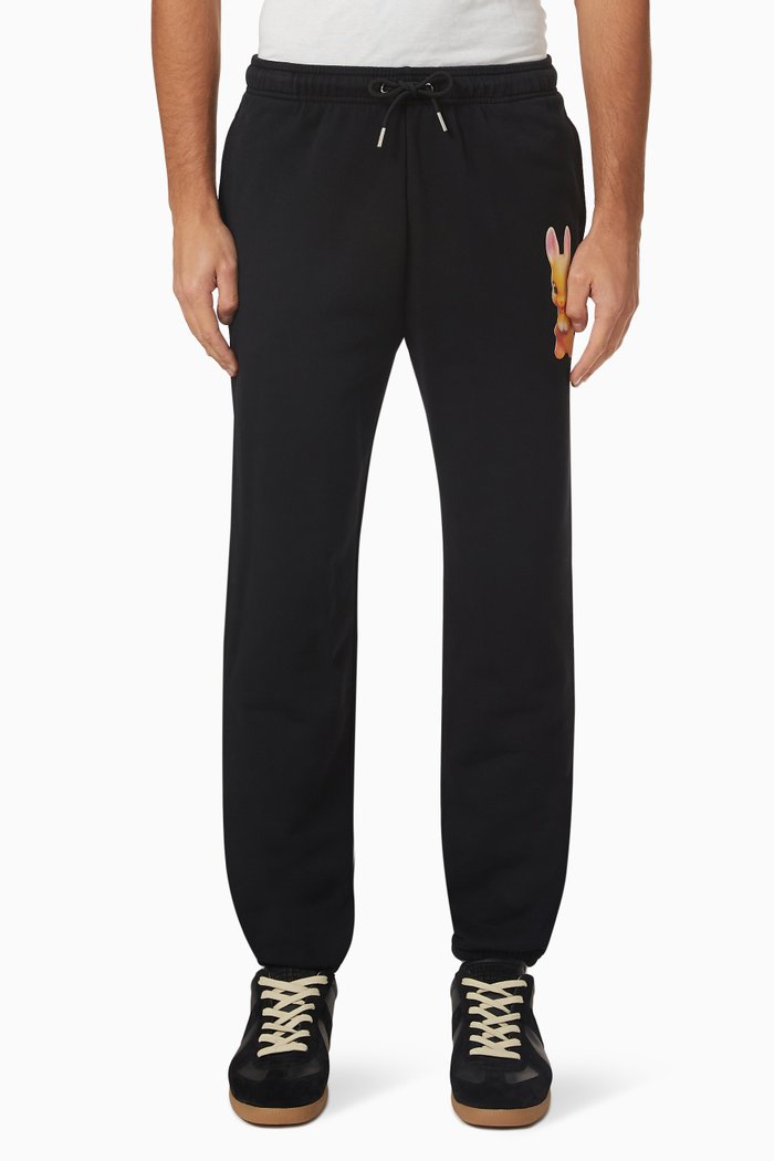 

Rabbit Print Sweatpants in Cotton Fleece, Black
