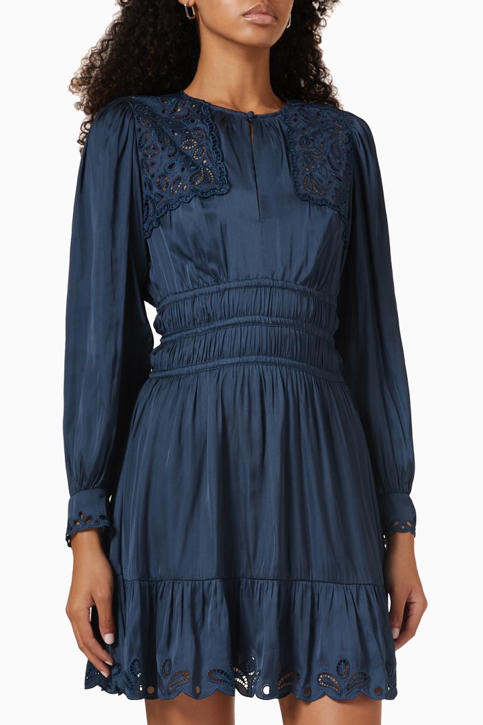 

Ribroda Pleated Mini Dress in Satin, Blue