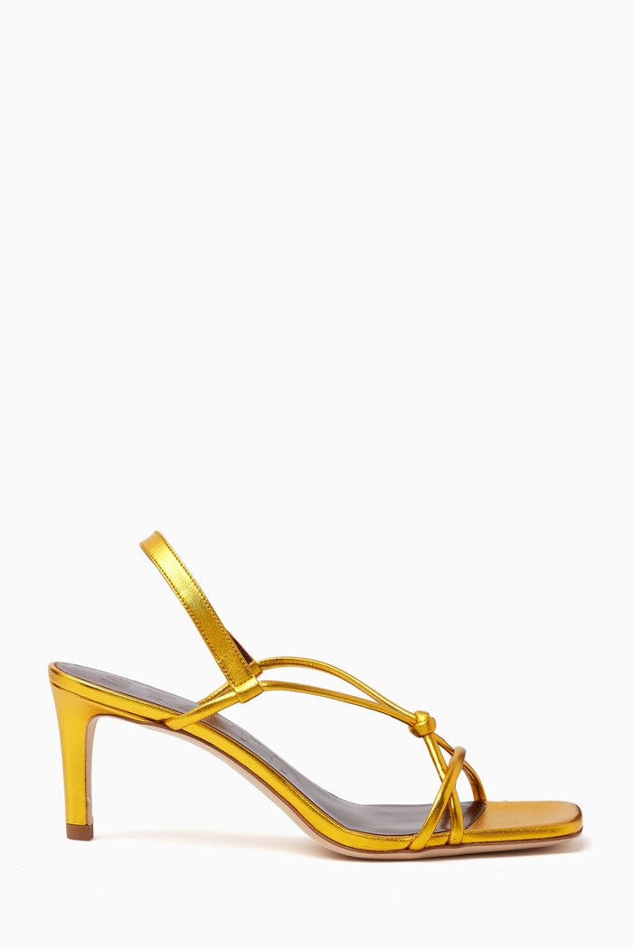 

Nicolette Strappy 65 Heel Sandals in Metallic Leather, Gold