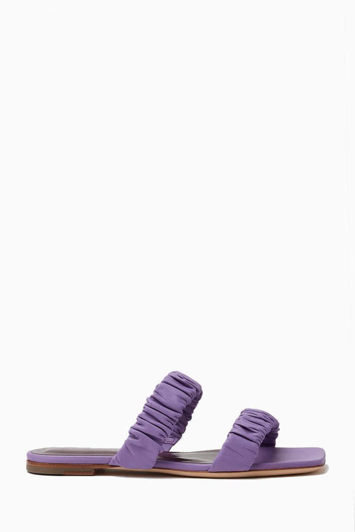 

Maya Ruched Flat Sandals in Nappa Leather, Purple