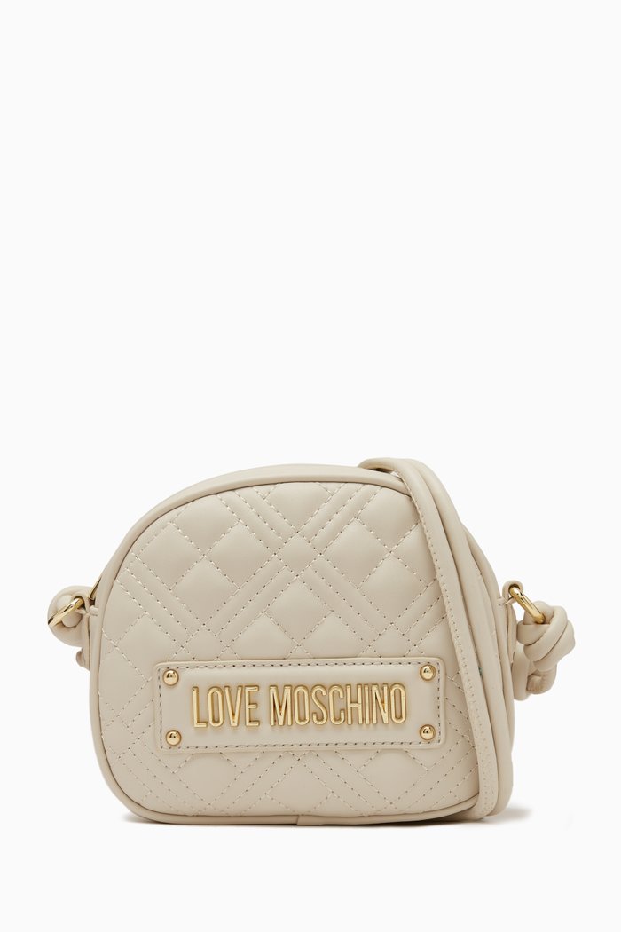 

Small Oval-shaped Quilted Crossbody Bag in Faux Leather, Grey