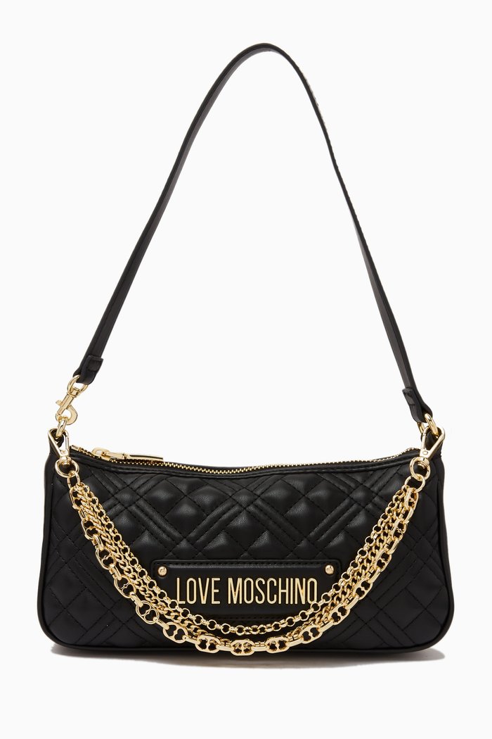 

Small Quilted Multi Chain Shoulder Bag in Leather, Black