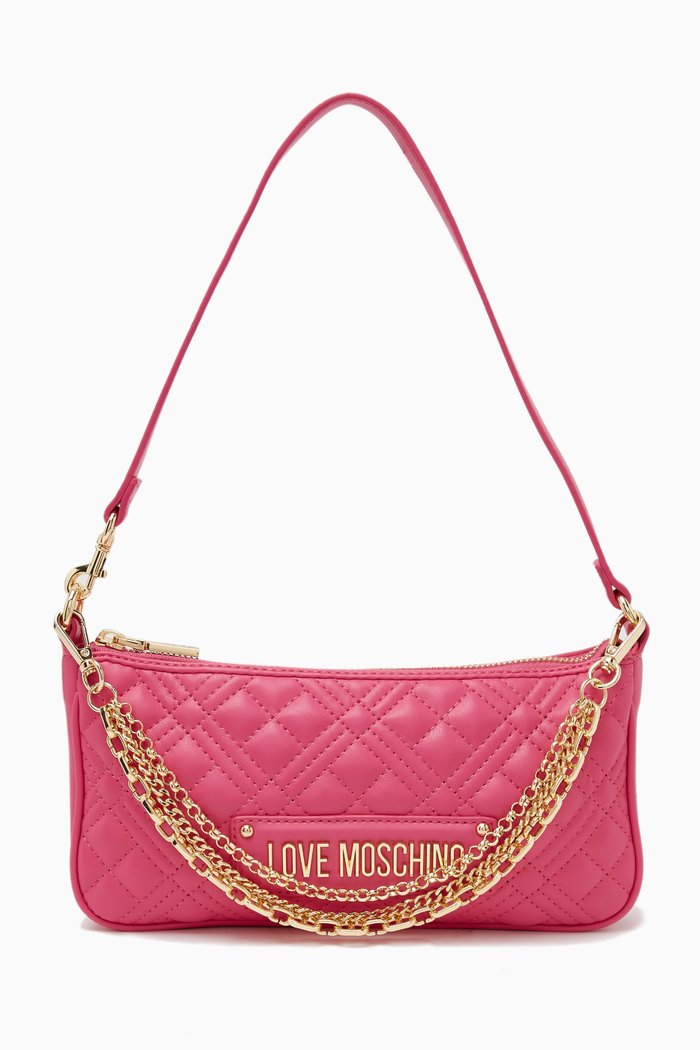 

Small Quilted Multi Chain Shoulder Bag in Leather, Pink