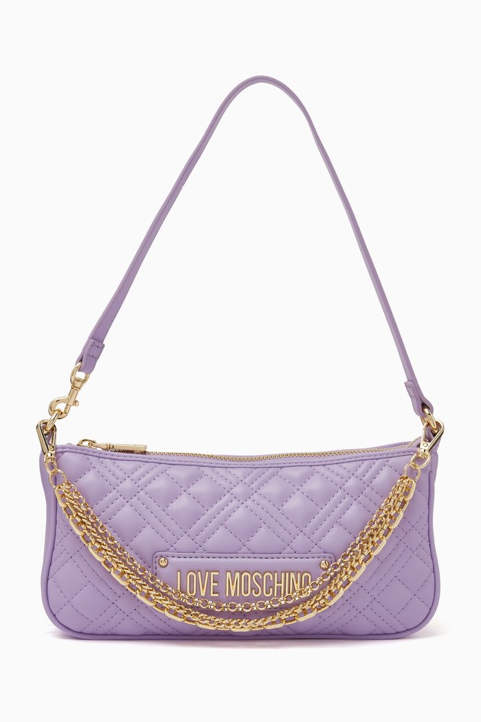 Small Quilted Multi Chain Shoulder Bag in Leather, Purple