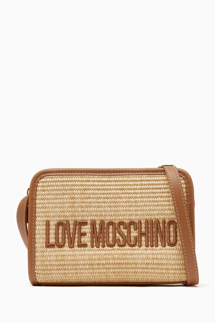 

Small Madame Leather-trimmed Crossbody Bag in Raffia, Brown