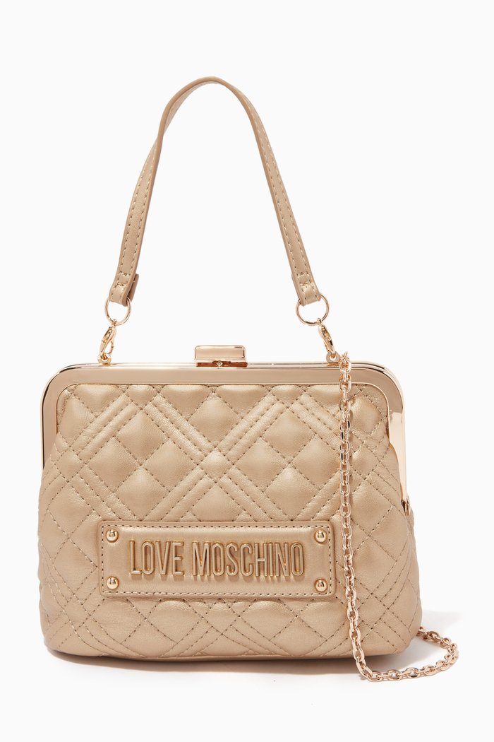 

Quilted Crossbody Bag in Faux Leather, Gold