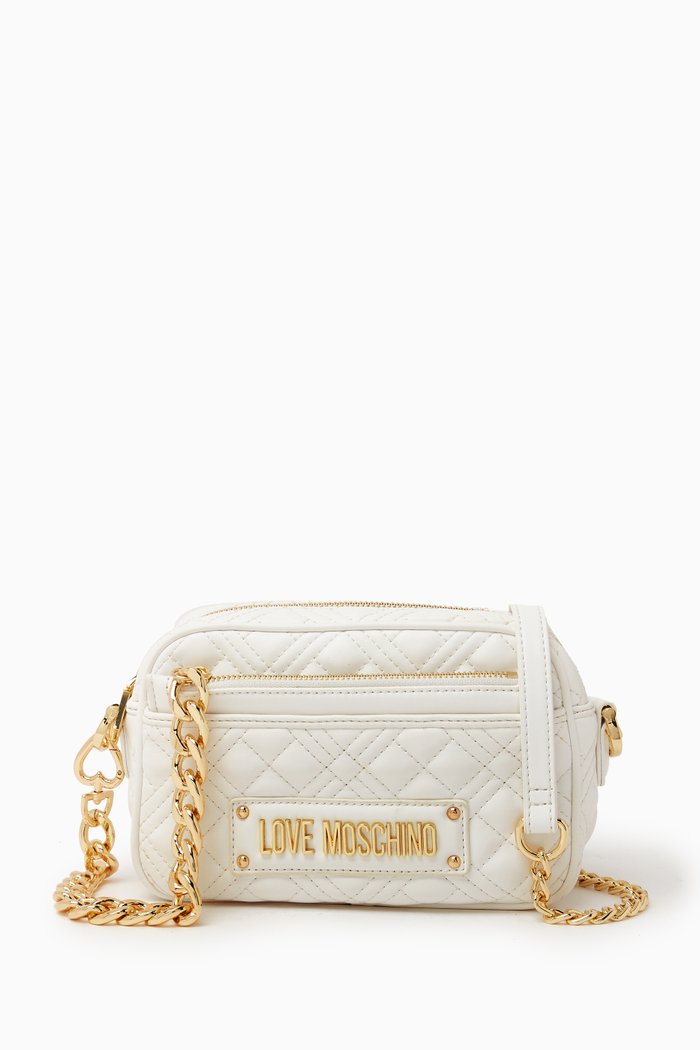 

Quilted Crossbody Bag with Pouch in Faux Leather, Neutral