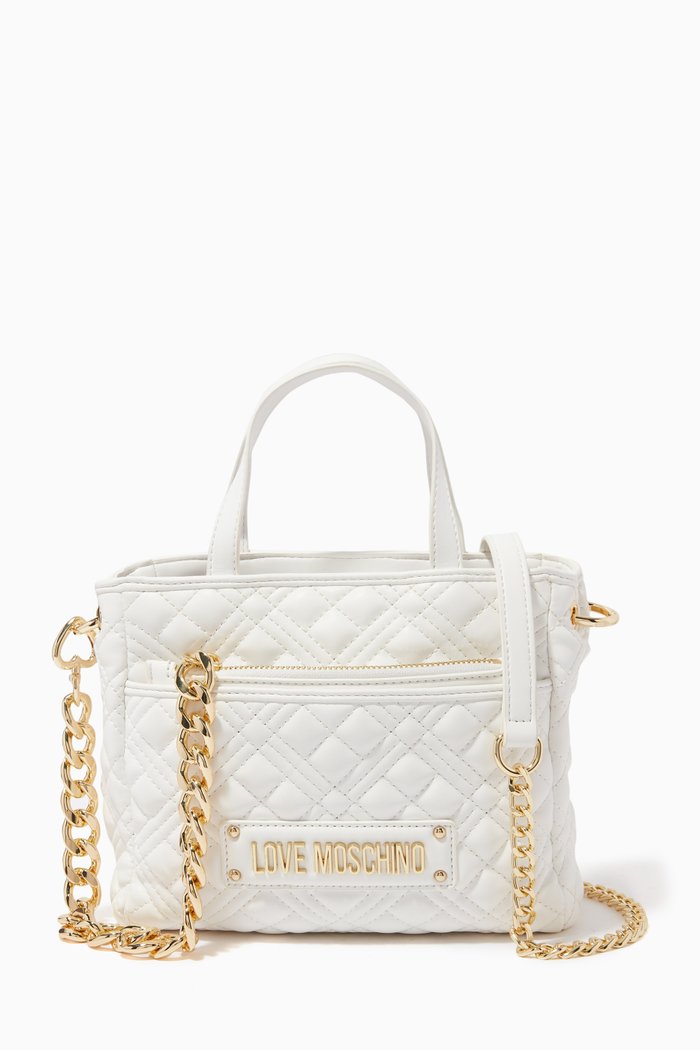 

Quilted Tote Bag with Pouch in Faux Leather, Neutral