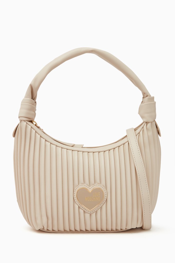 

Pleated Shoulder Bag in Faux Leather, White