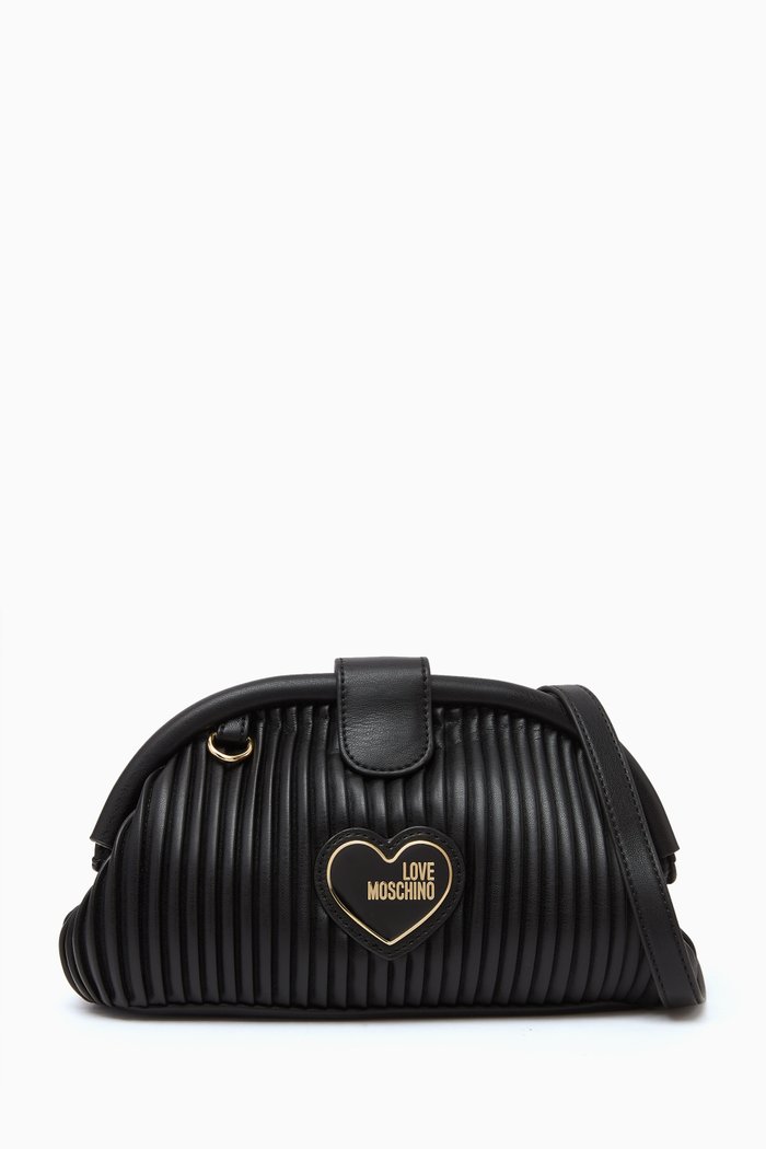 

Pleated Crossbody Bag in Faux Leather, Black
