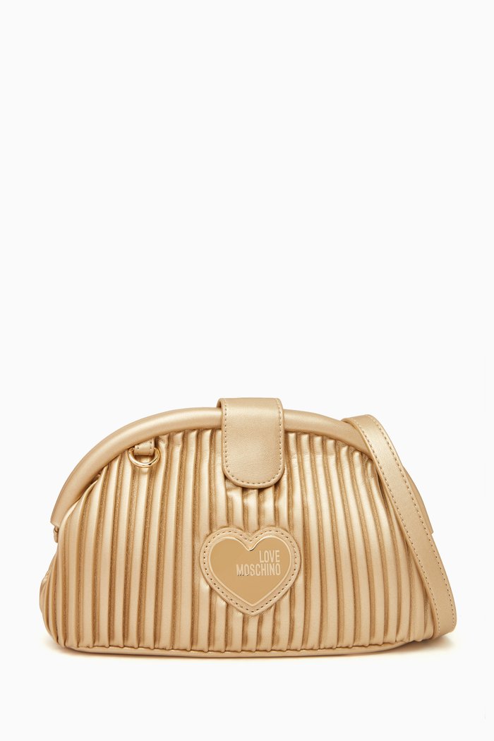 

Pleated Crossbody Bag in Faux Leather, Gold