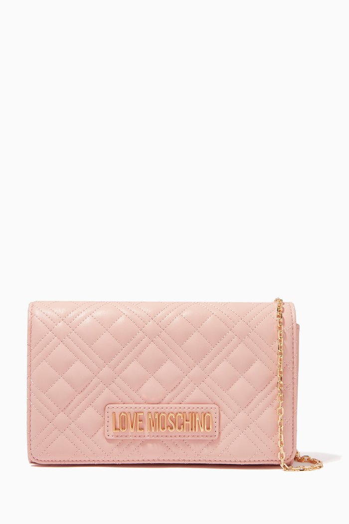 

Evening Crossbody Bag in Quilted Faux Leather, Neutral
