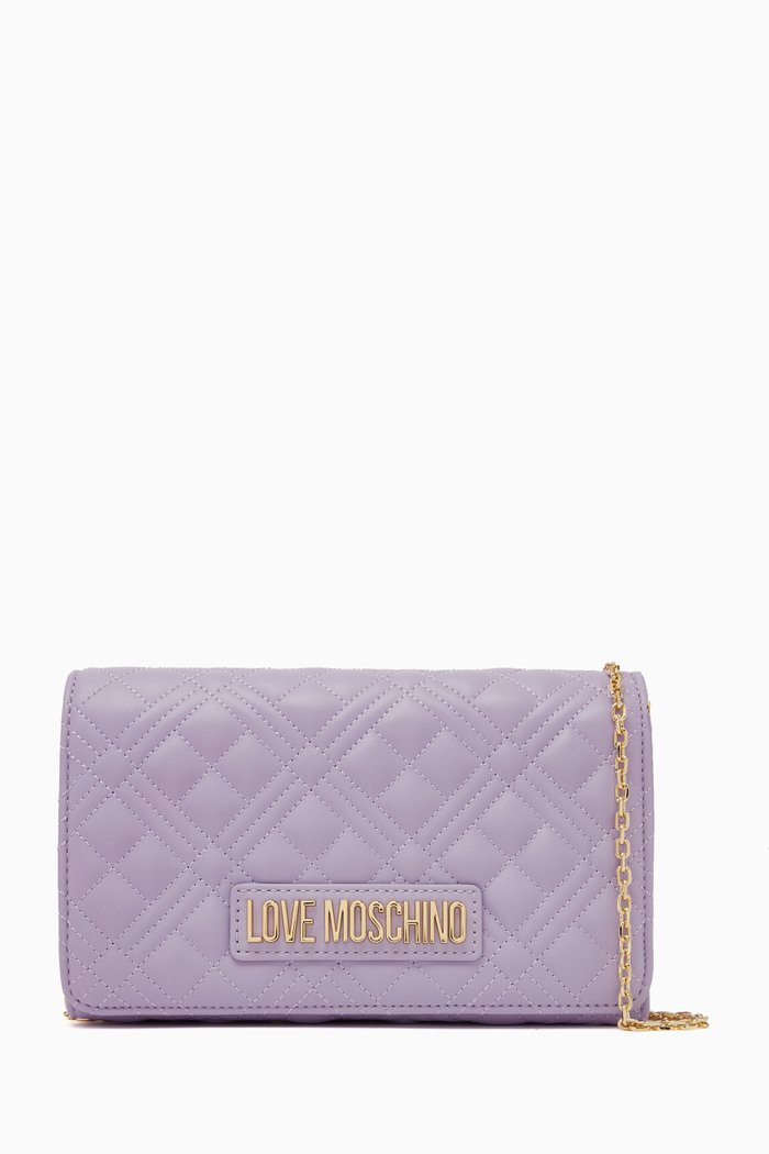 

Evening Crossbody Bag in Quilted Faux Leather, Purple