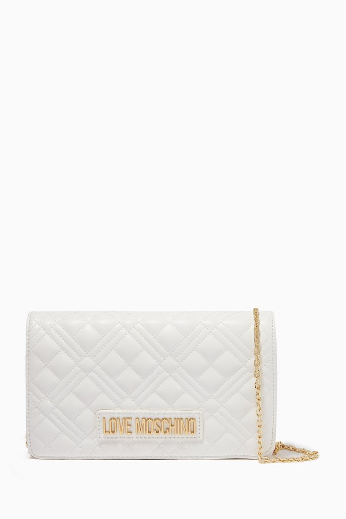 

Evening Crossbody Bag in Quilted Faux Leather, Neutral