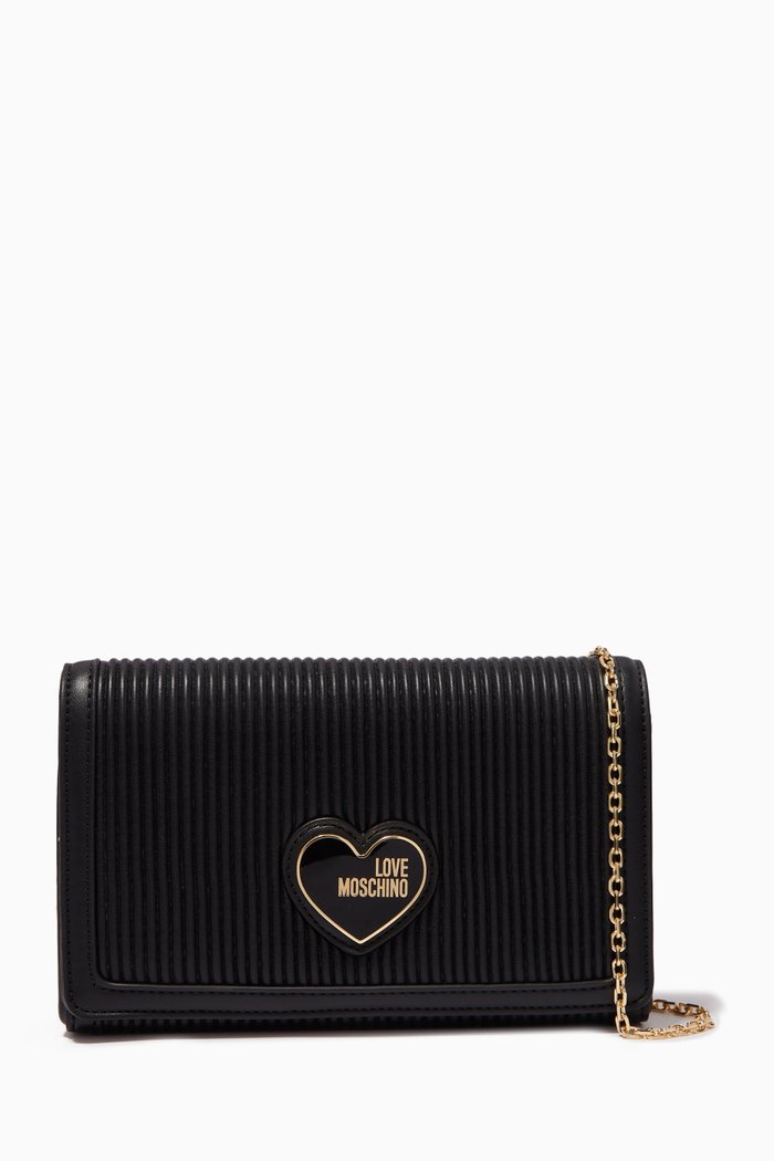 

Heart Crossbody Bag in Pleated Faux Leather, Black