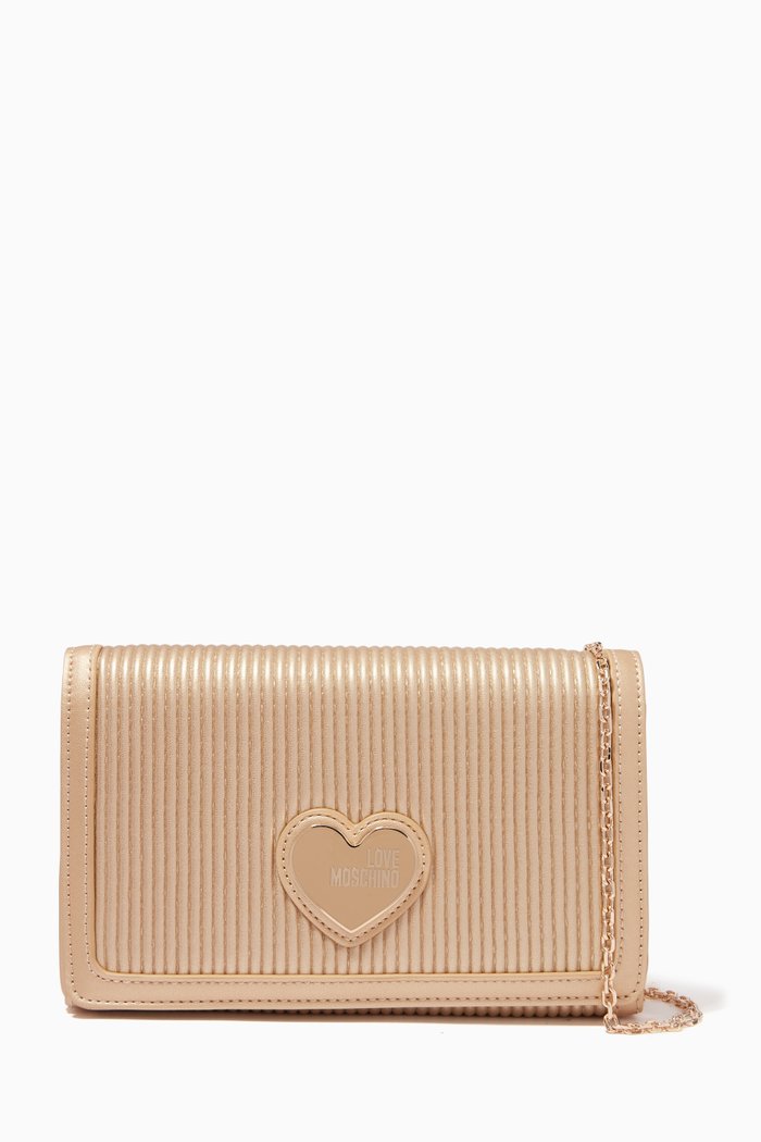 

Heart Crossbody Bag in Pleated Faux Leather, Gold