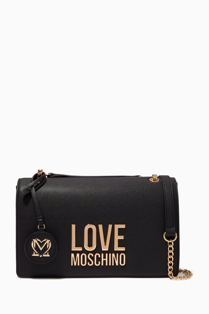 

Maxi Logo Shoulder Bag in Leather, Black