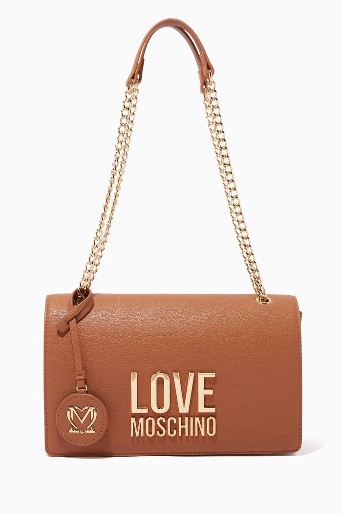

Maxi Logo Shoulder Bag in Leather, Brown