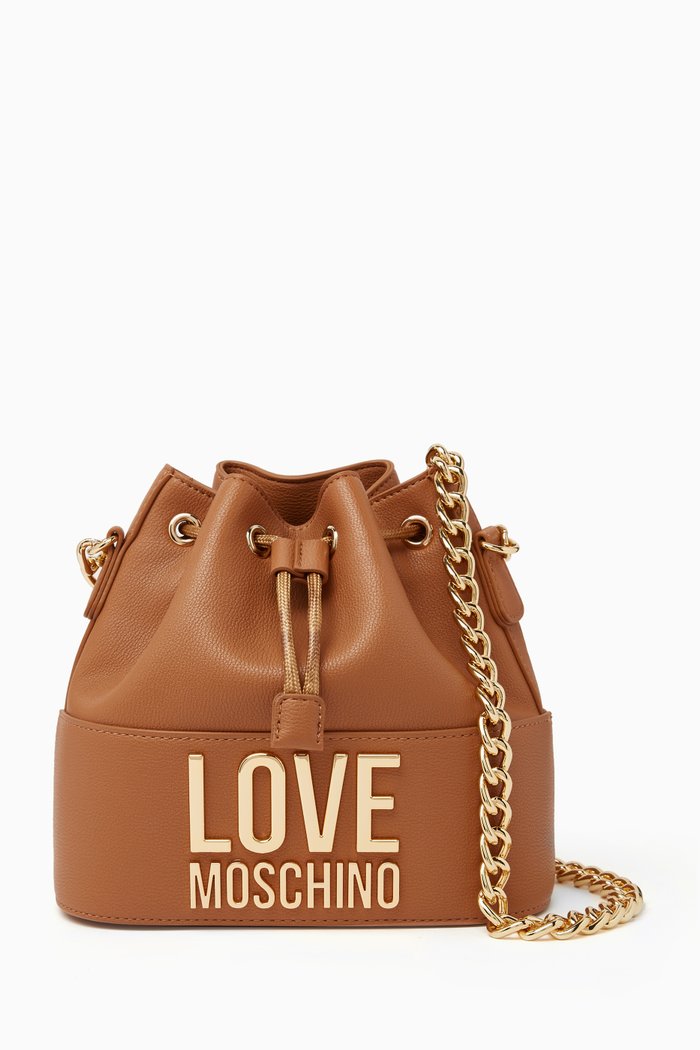 

Drawstring Bucket Bag in Faux Leather, Brown