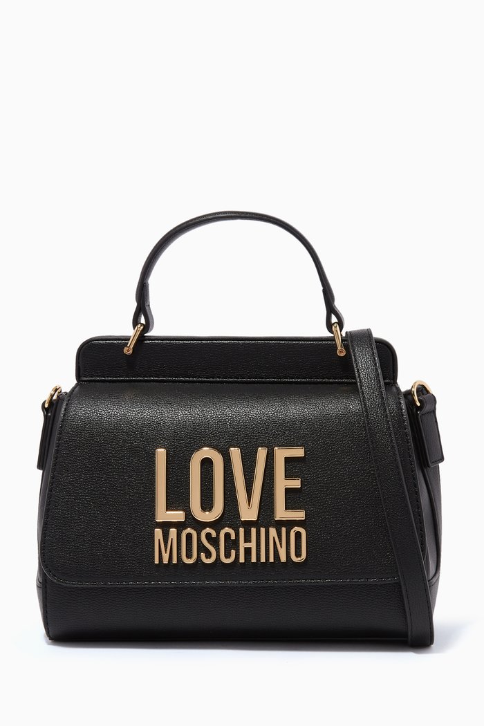

Top Handle Logo Bag in Faux Leather, Black