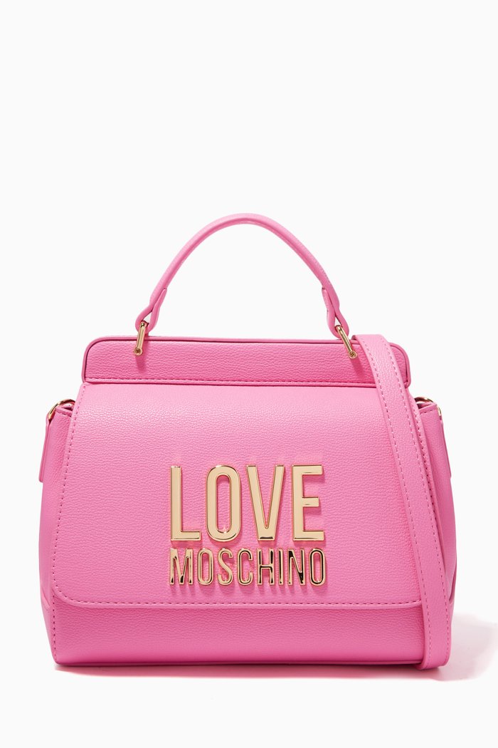 

Top Handle Logo Bag in Faux Leather, Pink