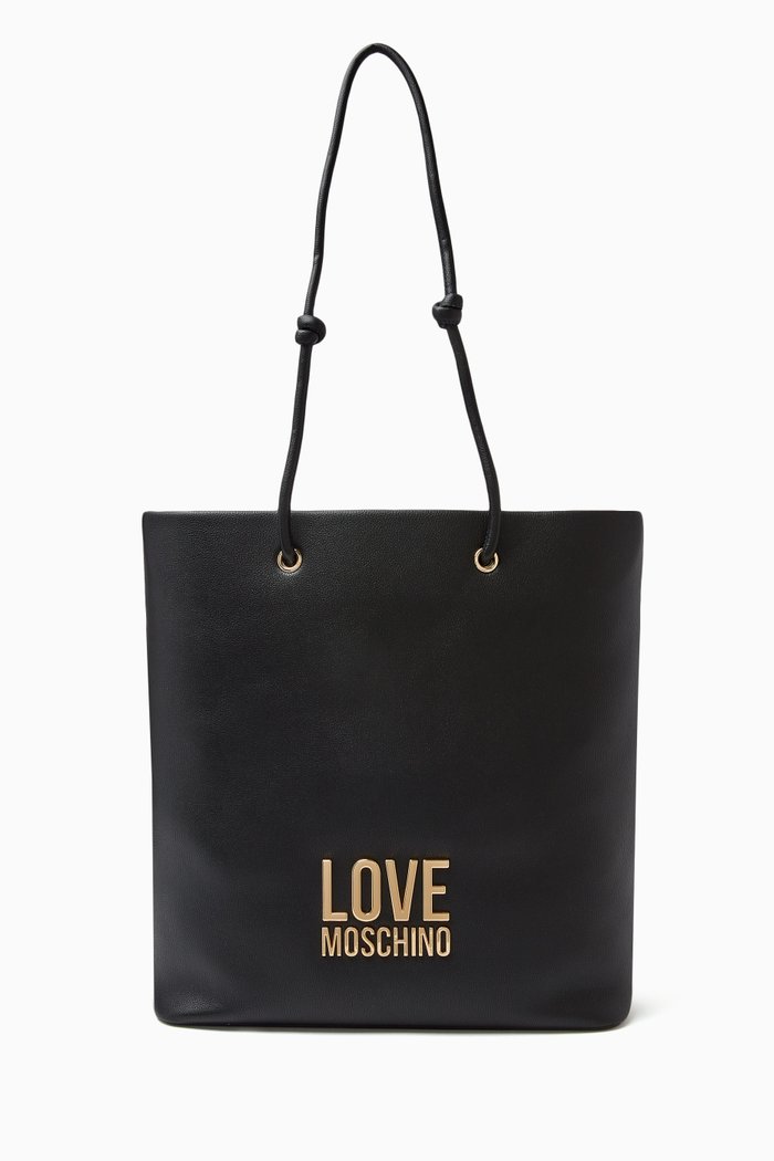 

Knot Strap Tote Bag in Faux Leather, Black