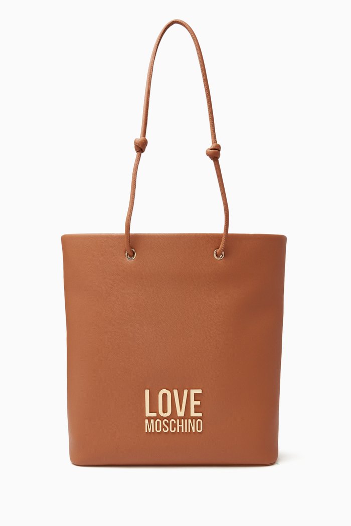 Knot Strap Tote Bag in Faux Leather, Brown
