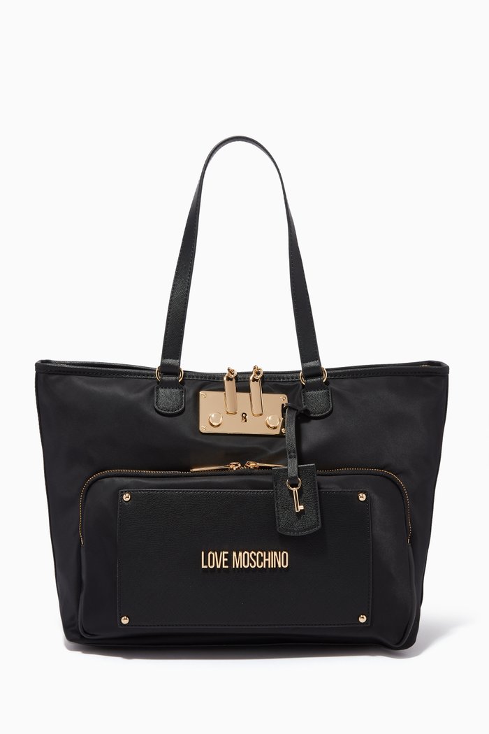

Timeless Tote Bag in Nylon & Faux Leather, Black