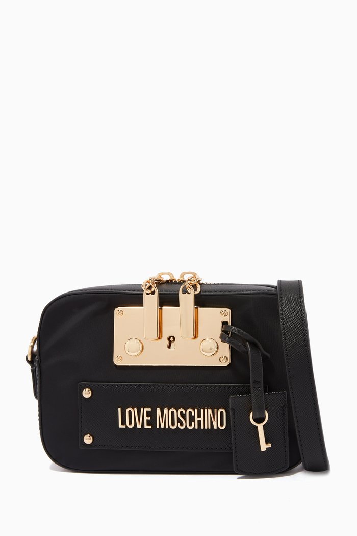 Timeless Crossbody Bag in Faux Leather & Nylon, Black