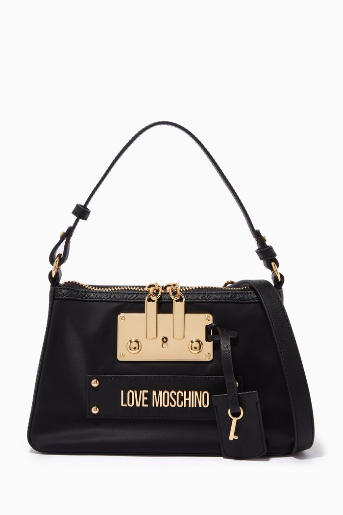 

Timeless Shoulder Bag in Nylon & Faux Leather, Black