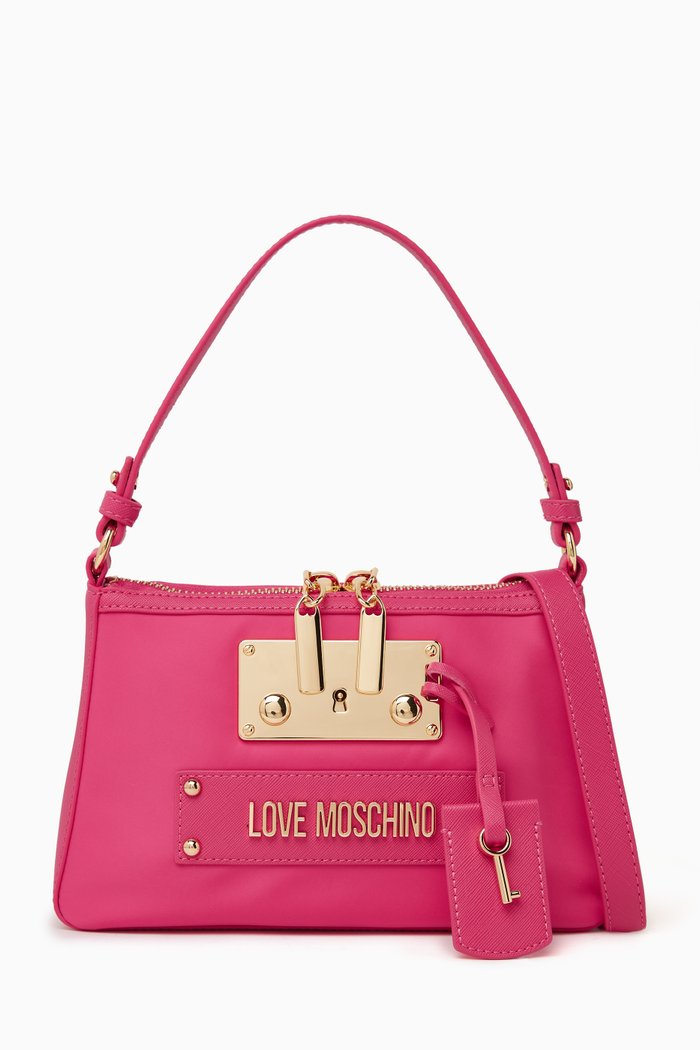 

Timeless Shoulder Bag in Nylon & Faux Leather, Pink