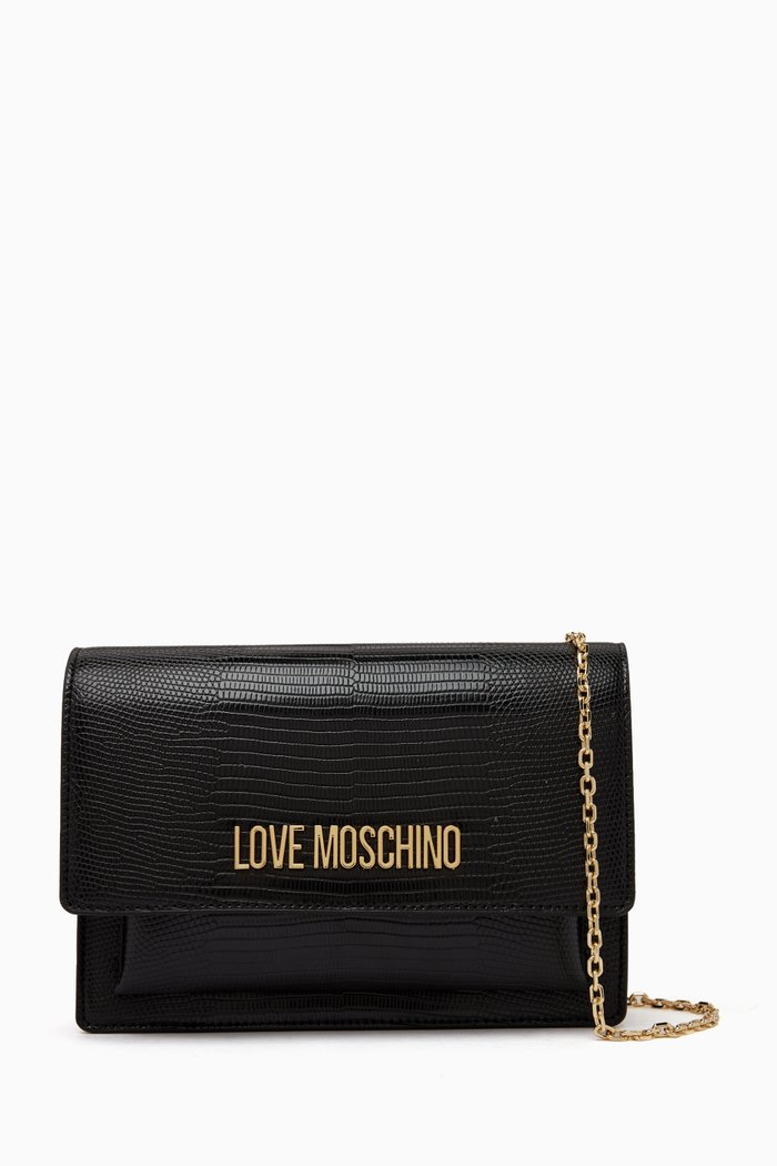

Small Crossbody Evening Bag in Lizard-embossed Leather, Black