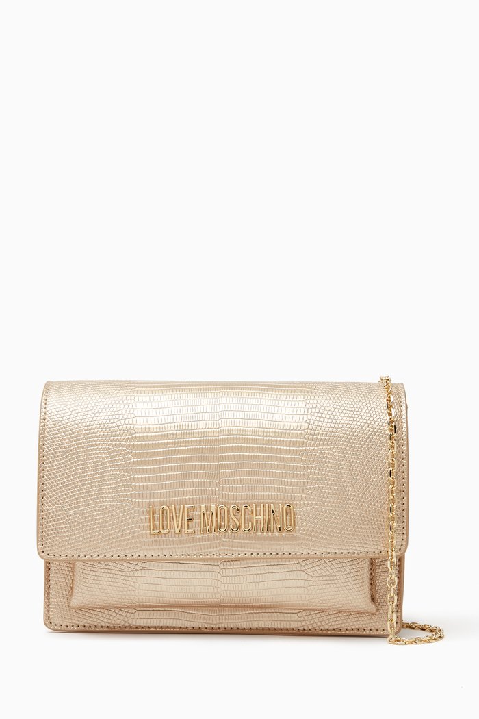 

Small Crossbody Evening Bag in Lizard-embossed Leather, Gold