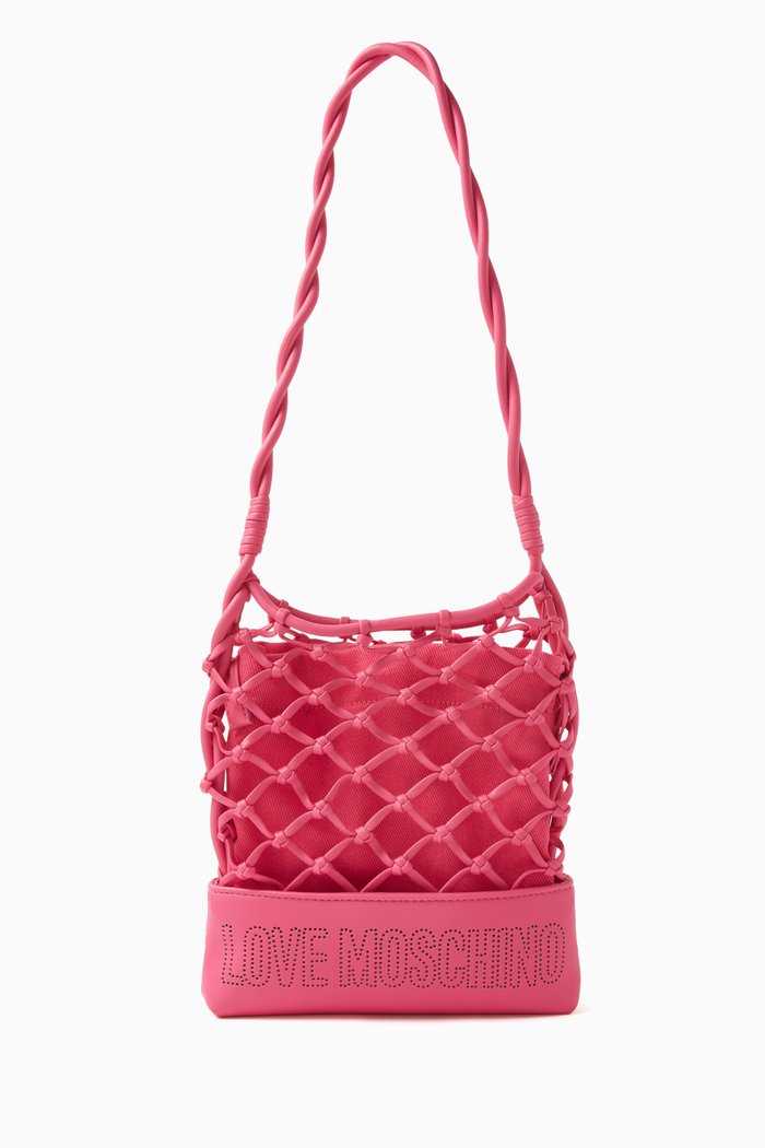 

Small Summer Crossbody Bag in Canvas & Faux Leather, Pink