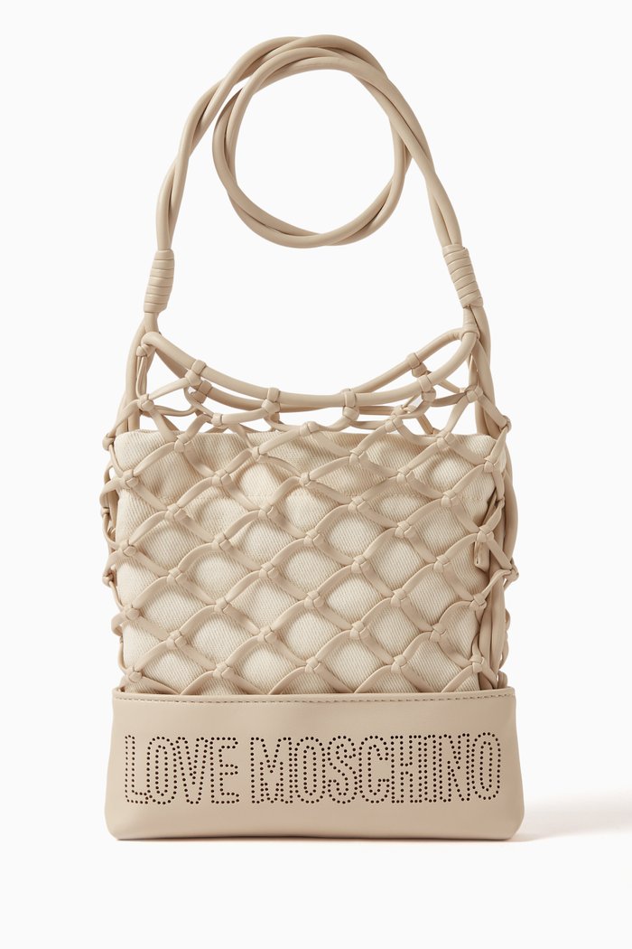 

Small Summer Crossbody Bag in Canvas & Faux Leather, White