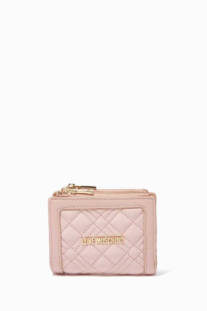 

Logo Card Wallet in Quilted Faux Leather, Neutral