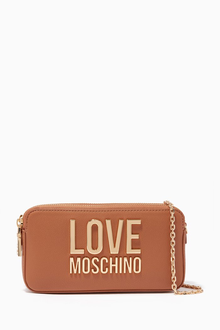 

Letter Logo Wallet on Chain in Faux Leather, Brown